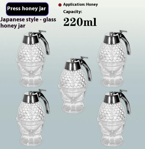 Glass Honey Pot with Press Dispenser
