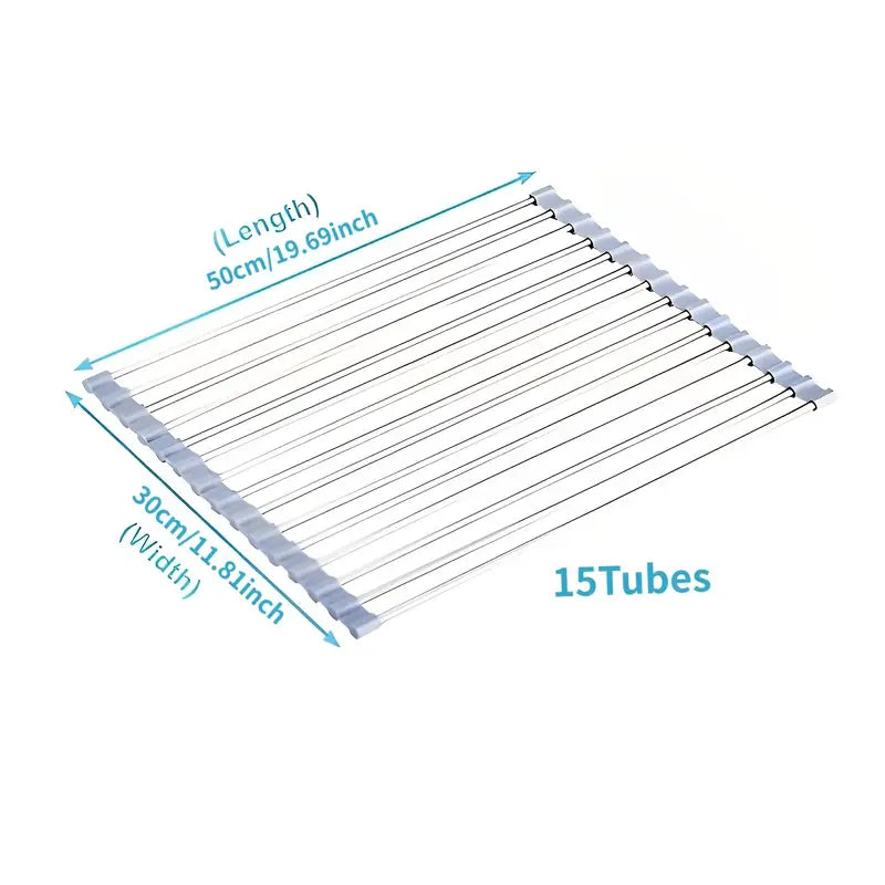 Rollable Stainless Steel Cutlery Drying Rack for Sink