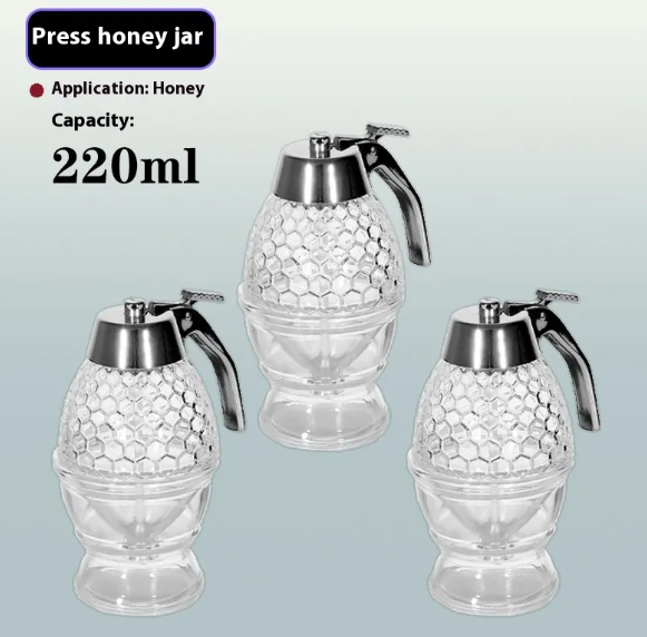 Glass Honey Pot with Press Dispenser