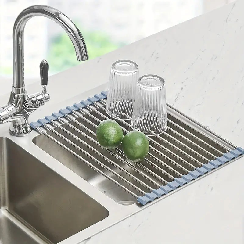 Rollable Stainless Steel Cutlery Drying Rack for Sink
