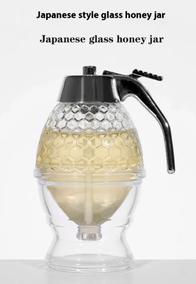 Glass Honey Pot with Press Dispenser