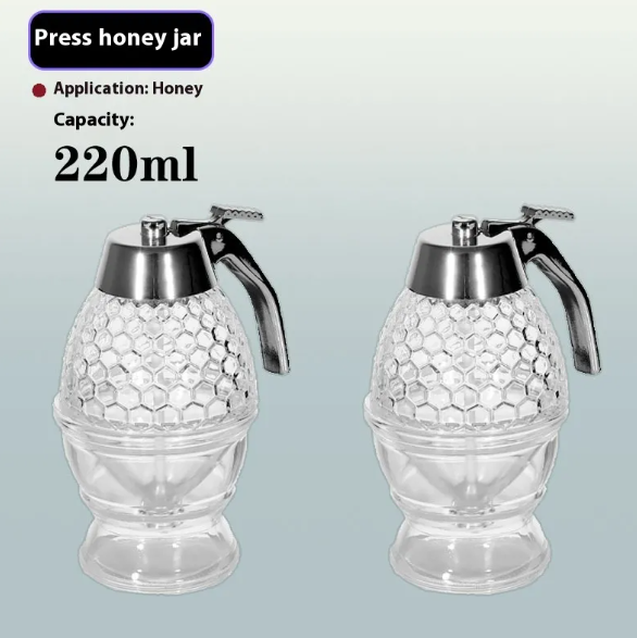 Glass Honey Pot with Press Dispenser
