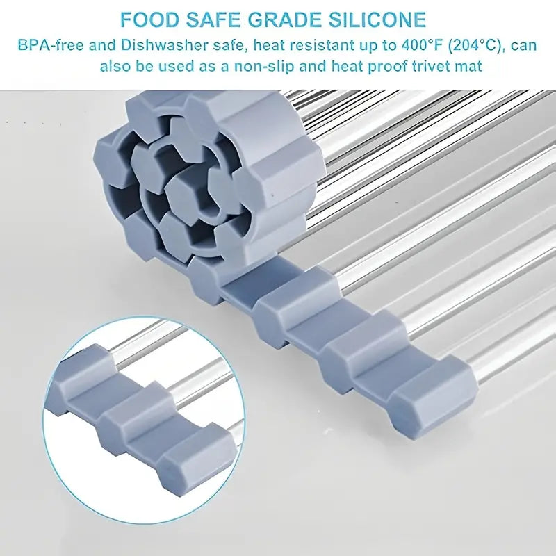 Rollable Stainless Steel Cutlery Drying Rack for Sink
