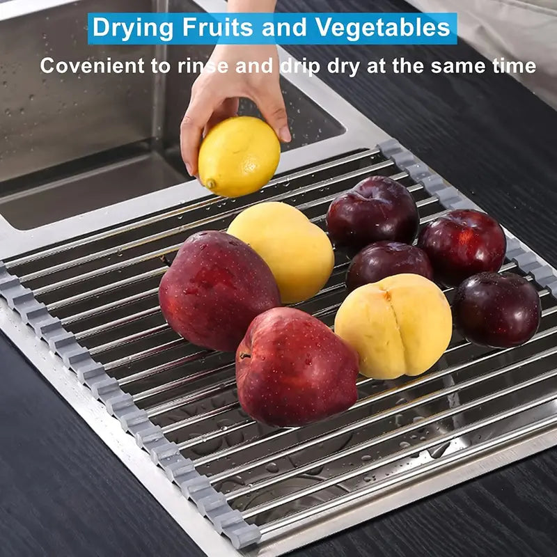 Rollable Stainless Steel Cutlery Drying Rack for Sink